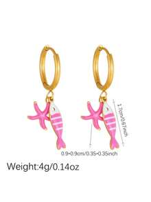 1Pair Cartoon Marine Life Pendant Earrings With Gold Plated Drip Oil Starfish Small Fish Accessories Stainless Steel Earrings - Ocean Breeze - View 7