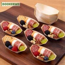 100/200pcs Disposable Mini Wooden Boat Shaped Plates, Birchwood Appetizer/Dessert Plates, Sizes 9cm/12cm/14cm Single Serving, Suitable For Wedding, Birthday Party, Outdoor Gathering, Meat, Cheese, Snack Display (Charcuterie Boats) - View 1