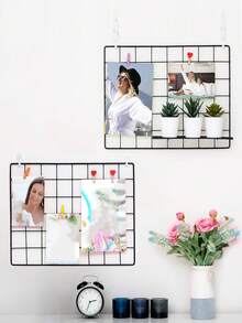 Black Thick Wire Mesh Storage Rack, Decorative Iron Wire Fence Shelf, Grid Display Rack For Supermarket, Hanging Iron Wire Mesh Flower Stand, Wall Mounted Display Rack - Photo Wall Grid Shelf - View 1