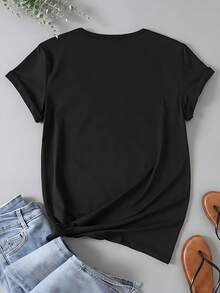Geedup 1 Pcs Women's Plus Size T-Shirt Funny Oversized Graphic Short Sleeve Tee 100% Polyester Novelty Shirt 220g Casual Crew Neck Top - 黑色 - 查看 2