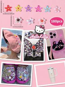 Sanrio 9 Grids 180pcs Box Hello Kitty Cartoon Nail Charms Kit,9 Styles Flower Series Colorful Flowers Design Nail Art Diy Mini Rhinestones Flatback Charms - Multicolor - View 6