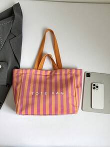 Fashion Campus Style Large Capacity Tote Bag - Made Of Lightweight PVC And Kraft Paper, Hook And Loop Closure Design, Stylish For Women - Multicolor - View 6