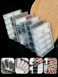 Giấy dán móng nghệ thuật ren khổ lớn 4cm, họa tiết ren đen trắng, bộ giấy dán móng nhiều họa tiết ren và bầu trời sao. - Nhiều màu - Xem 1