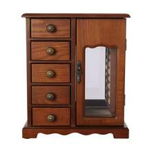 HOHOBLA LOYALHEARTDY-BTG Wooden Jewelry Box, Jewelry Organizer With 5 Drawers Built-In Necklace Carousel And Mirror For Necklaces, Earring, Rings (Dark Wood Color) - Dark Wood Color - View 2