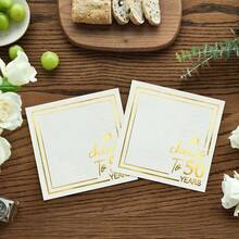 20/40/60张装 50岁生日派对餐巾纸，印有“Cheers To 50 Years”字样，白色和金色生日装饰纸巾，6.5x6.5英寸，适用于50岁生日、周年纪念、婚礼庆典等场合的鸡尾酒饮料餐巾纸。 - 金色 - 查看 6