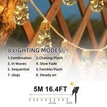 10 LED Solar Powered String Lights, 8 Lighting Modes, Auto On/Off At Night, Decorative Lights For Fence, Garden, Wedding, Camping, Christmas Tree - Warm white light - View 2