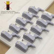 10pcs Cabinet Hinge LED Lights - Sensor Night Lights For Kitchen, Wardrobe, Bedroom And Living Room, Battery Powered (2 X AA Batteries Needed), Warm White & Cool White, Gray Plastic Housing - Warm Light - View 2