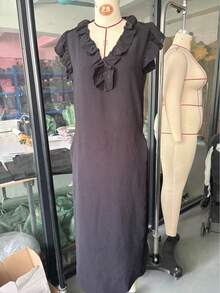 European And American 2026 Spring/Summer New Bohemian Flutter Sleeve Floor-Length Dress - màu đen - Xem 6