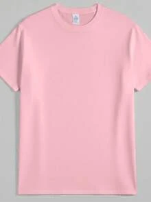 Simple Straight Tee Six Gradient Blue Grey Hearts Gentle Handwritten Text Print, Silky Skin Friendly Top For Relaxed Daily Wear - 粉色 - 查看 2