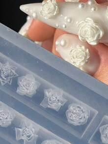 1个3D蛋糕奶油硅胶雕刻美甲模具，法式冰淇淋心形蕾丝美甲装饰模板，DIY创意美甲模具 - 無色 - 查看 2