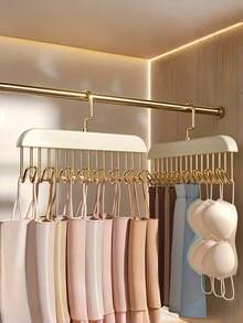 Percha de madera con 8 ganchos, organizador de estante para colgar ropa, sostenes y accesorios - Blanco - Ver 4