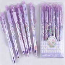 6 Pcs/Set Purple Tulip Erasable Gel Pens With Cute Erasers, Stationery For Students, Girls, Office And School, Back To School Essentials - Sets - View 6