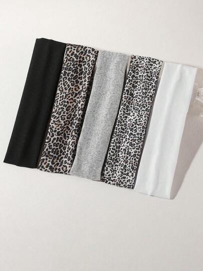 5条优雅复古豹纹+纯色柔软弹力防滑发带，吸湿排汗，适合街舞、通勤、休闲聚会、外出等场合，是女士时尚发型的点缀。