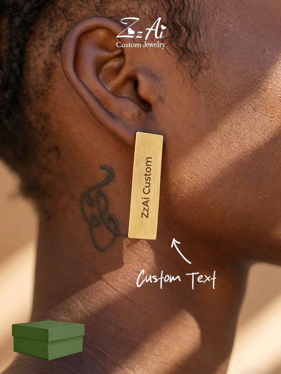 1 Pair Elegant Gold Cross Earrings, Cross Symbol Earrings, Signature Gold Earrings, Daily Jewelry, Original Design Earrings, Customized Jewelry, Reverse Design, Personalized Name Custom Earrings, Reverse Style, Rectangular, Abstract Design Style - Style 2 - View 1