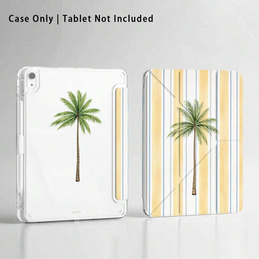 Acrylic Crystal Tablet Protective Case With Colorful Striped And Palm Tree Patterns, Compatible With Honor////Apple/ And Other Popular Models, Foldable Anti-Bending Design, Silicone Reinforced Corners, Auto Wake/Sleep Function, Built-In Pen Slot, Multi-Angle Adjustable Stand - Perfect Daily Protection, Ideal Gift - Multicolor - View 1