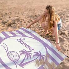 1pc Extra Large Fresh Purple Taro Palm Tree Quick-Dry Beach Blanket, Suitable For 1-3 Adults - Lightweight, Durable Polyester Fabric - Perfect For Travel, Camping, Hiking And Leisure Beach Time, Beach Mat, Camping Ground Cover - Taro Purple - View 7