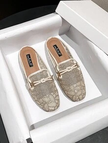 Mengshangli Spider Web Patchwork Flat Slide Sandals For Women, Bohemian Style, Suitable For Outdoor Summer - Khaki - View 2