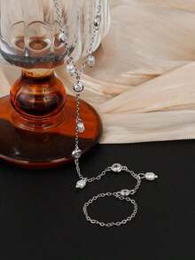 1pc Elegant Faux Pearl & Cubic Zirconia Finger Chain Bracelet, Suitable For Women's Daily Wear, Dates, Parties, Banquets, Holiday Gift - 黃金 - 查看 2
