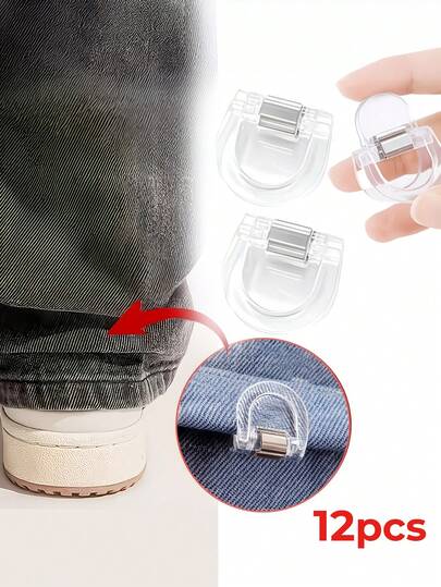 Bộ 12 kẹp rút ngắn ống quần vô hình, giúp quần không bị kéo lê trên mặt đất, kẹp ống quần liền mạch ẩn, phù hợp với quần jean và quần thường ngày, kẹp trong suốt chống trượt có thể điều chỉnh, chống thấm nước và dễ mang theo - Kẹp nhựa, độ bám chắc chắn (Tùy chọn 2/4/6/12 chiếc)
