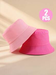 Conjunto de 2 Chapéus Bucket Rosa Liso para Crianças (Meninas e Meninos), Leves e com Proteção Solar, Ideais para Praia, Uso Diário e Atividades ao Ar Livre no Verão. - 2 unidades - Ver 16