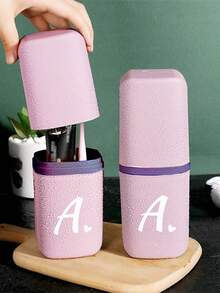 White Letter Heart Portable Toothbrush Holder, Keep Your Toothbrush Clean And Ready For Use! Travel Toothbrush Rack, Portable Toothbrush Cup Cover, Perfect For Travel, Camping, Business Trips And School. Multi-Functional Toothbrush Cup, Travel Toiletries Cup, Toothbrush And Toiletries Storage Set - Multicolor - View 5