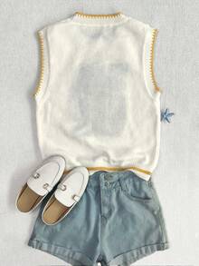 Women's Casual Vacation Fish Pattern Colorblock Sleeveless Knit Tank Top, Spring/Summer - Yellowish-white - View 5