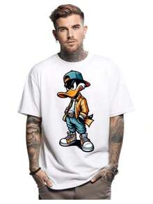 Camiseta Masculina Algodão Patolino Estiloso Camisa Estampada - Branco - Visão 1