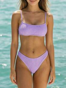 Bộ bikini hai mảnh cạp thấp gợi cảm dành cho nữ, kiểu dáng nghỉ dưỡng thanh lịch mùa hè. - Màu tím - Xem 3