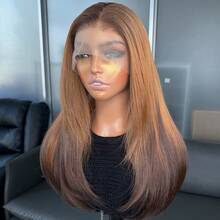 Brown Highlighted Kanekalon Futura Synthetic Hair 13x4 Lace Front Wig For Women, 18 Inch Medium Length Wavy Curly Hair With Curtain Bangs, Glueless Durable, Middle Part, 150% Density, Ready To Wear, Suitable For Daily, Party, Holiday, Vacation Use, Beginner Friendly Wig - Brown Highlight - View 3