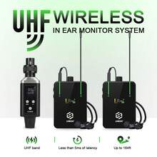 Sistema de monitoreo inalámbrico profesional LMBGM con transmisor y receptor de clip, carga USB, pantalla UHF HD, 16 frecuencias seleccionables, apto para conciertos, estudios de grabación, actuaciones en vivo, eventos al aire libre, disponible en opciones de 1 o 2 receptores - View 1