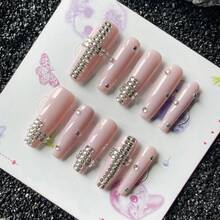 10 Móng Tay Giả Thủ Công, Dài, Màu Hồng, Hình Chữ Thập, Kim Cương, Móng Giả Đơn Giản, Dễ Mang Theo, Quà Tặng Sinh Nhật - Nhiều màu - Xem 8