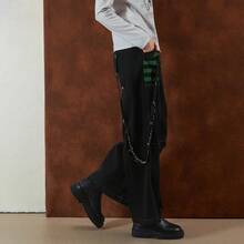 Women Cargo Jeans, Striped Zipper Button Closure Loose Casual Trousers Streetwear With Pockets - 綠色 - 查看 3