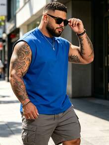 Plus Size Men's Tank Top, Men's Fashion Loose Short Sleeve T-Shirt | Exquisite Design | Summer Essential | Easy To Match | Showcase Your Style Sports - Blue - View 3