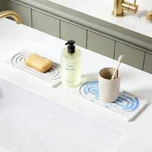 2pcs Silica Gel Coasters, Kitchen Countertop Absorbent Pad, Bathroom & Kitchen Countertop Quick Dry Stone Mat Tray, Suitable For Soap Dish Tray - Light Grey - View 8