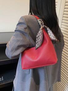 极简主义女士单肩包/手提包/高品质腋下包/月牙形包，附赠丝巾，适合办公、通勤、购物等场合。 - 紅色 - 查看 4