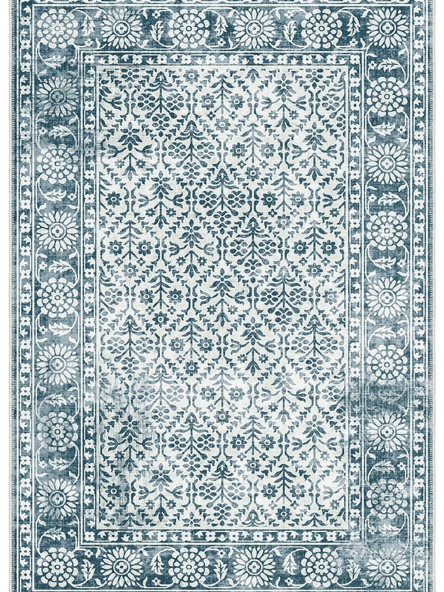 Modern Round Washable Non-Slip Area Rug – Thin Soft Living Room Carpet, Kitchen Rug & Runner, Home Decor Rug - Blue - View 1