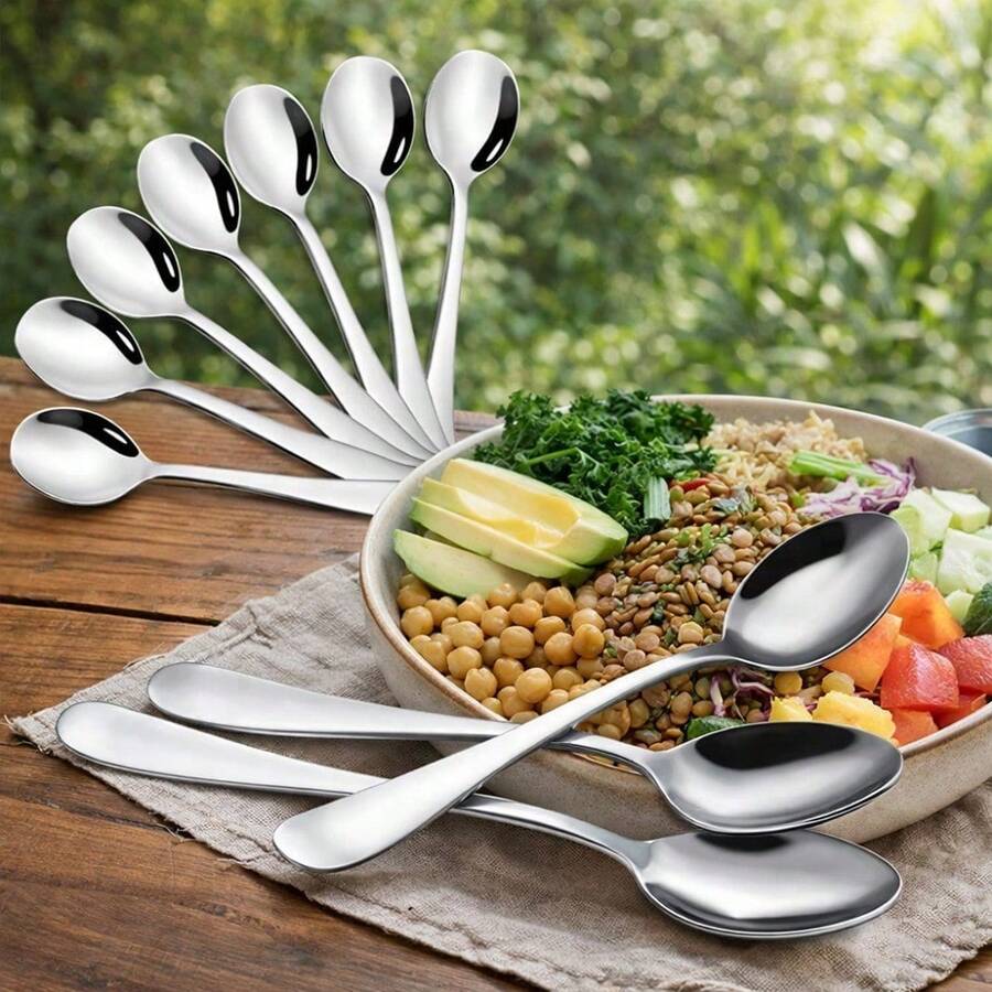 12er-Set Edelstahl-Esslöffel Für Küche & Tisch – Spülmaschinenfest, Sanfte Kanten & Ergonomischer Griff, Langlebige Besteck-Grundausstattung - Silber - Übersicht 1