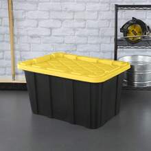 Industrial Storage Tote, 27 Gallon Durable Clear Plastic Storage Bin With Snap-Fit Lid, Yellow, 4 Pack - Đen/Vàng - Xem 3