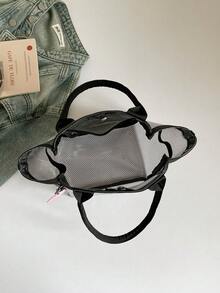 透明手提袋，防水沙滩包，适合游泳、健身、户外运动，女士休闲大号包，带字母装饰 - 黑色 - 查看 5