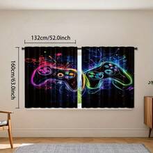 2pcs Neon Game Controller Printed Curtain Set, 2D Flat Print, Translucent, Cool Game-Themed Room Curtains, Suitable For Boys' Bedrooms And Game Spaces. - Multicolor - View 8