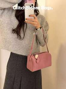 女士粉色麂皮单肩包，Y2K风格可爱拉链斜挎包，休闲日常手提包 - 粉色 - 查看 4