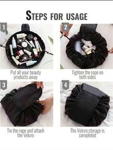 1pc Cosmetic Storage Bag, Drawstring Toiletry Bag, Travel Portable Storage Bag, Travel Essentials, Cruise Essentials, Dorm Essentials - Black - View 8