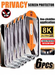 6片装防窥隐私钢化玻璃屏幕保护膜，兼容 17 Pro Max/17 Pro/17 Air/17/16 Pro Max/16 Pro/16 Plus/16/15 Pro Max/15/14/13/12及其他型号 - 6pcs - 查看 14