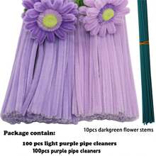 210 pièces Kit d'artisanat de tiges chenille bicolores : 200 cure-pipes et 10 tiges florales dans les séries rose, bleu, violet | DIY convivial pour débutants avec une densité supplémentaire pour des créations satisfaisantes et des cadeaux de fête - 200 cure-pipes bicolores + 10 guirlandes de fleurs - Voir 14