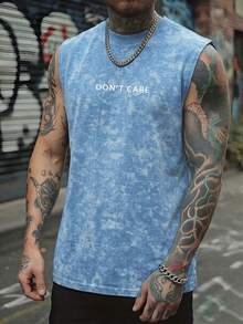 Simple Studio | Men's Retro Rugged Style Washed Short Sleeve Tank Top | Suitable For Summer Wear | Comfortable & Breathable | Leading Fashion - Dusty Blue - View 3