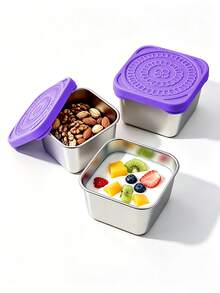 Meoky 3pcs 8oz Stainless Steel Airtight Food Storage Containers With Silicone Lids, Leak-Proof Small Food Storage Boxes, Reusable Metal Lunch Boxes For Snacks, Meal Prep, Travel, Picnic - Purple 3-piece Set - View 10