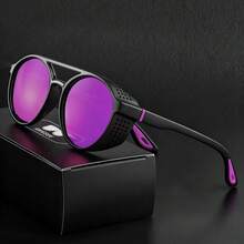 2026 New Unisex Steampunk Polarized Fashion Glasses, Wide Frame (>139mm) Retro Design - Full-Driving Model, Retro Lenses, Mirror Coating/Anti-, Hollow Design (Steampunk Style) - C3 Red - View 9