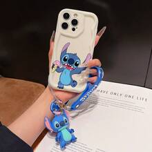 Disney Has Authorized, Phone Case - Chain Set, The Stitch Lilo & Stitch Phone Case Plus A Silicone 3D Or Fluffy Style Stitch Bracelet With Metallic Ring Removable Bracelet, Stitch And Angel Pattern, Compatible With Iphone 17/16/15/14/13/12/11/XS/XR/X Plus Pro Max, Wavy Design Phone Case For Girl, A Stylish Cartoon Summer Phone Case, The Perfect Gift Choice, Phone Protection, Durable Phone Cover, Great Gift For Friends And Family - 白色款式A - 查看 1