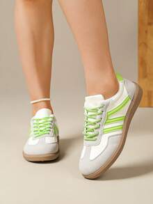 Color Block Sneakers - Color Block Casual Sneakers - Lace-Up, Lightweight, Thin. Soft Sole - Walking, Ice Skating, Daily Wear - Women's - Comfortable, Fashionable, Multifunctional - Step Into Style And Comfort - Mint Green - View 2