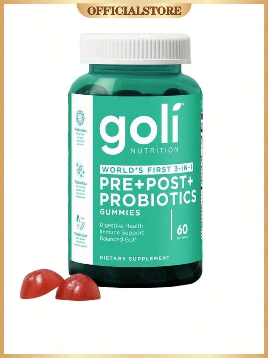 Goli Pre, Post, Probiotics Gummy - World's First 3-In-1 Gluten-Free, Vegan, Non-GMO, And Gelatin-Free,60 Capsules - 1瓶 - 查看 1